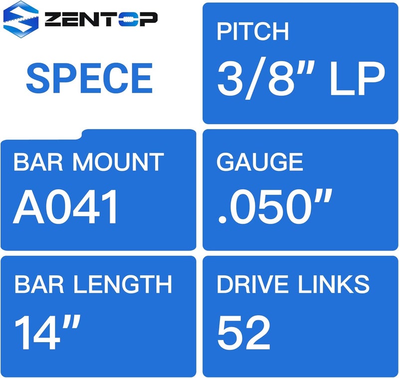 Zentop 14 Inch Chainsaw Bar and Chains, .050'' Gauge 3/8" LP Pitch 52DL Fits Echo CS-310, Husqvarna 120, Ryobi RY3714 and More - Image 2